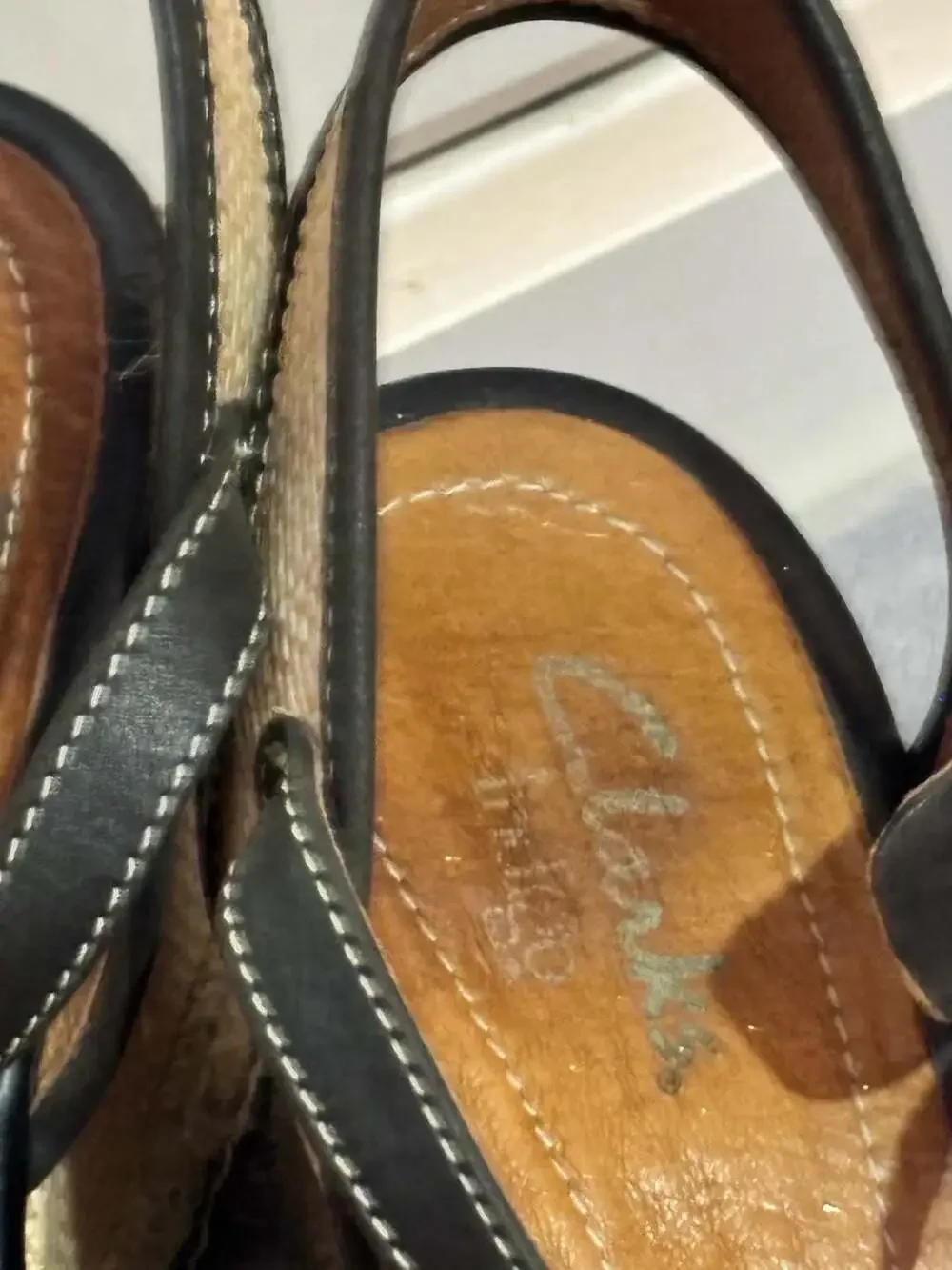 Clarks Indigo Black Leather White Stitching Espadrille Wedge Sandals 9